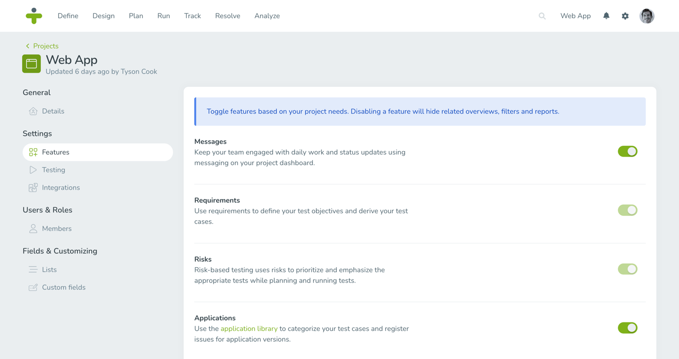 Managing Project Features