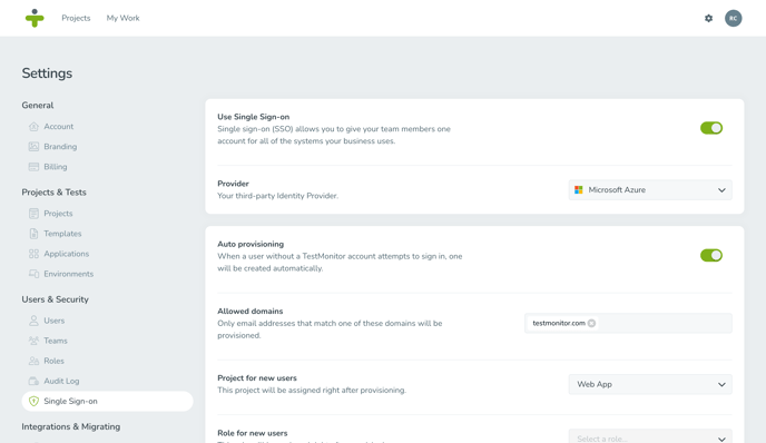 SSO - Microsoft - Settings-TestMonitor